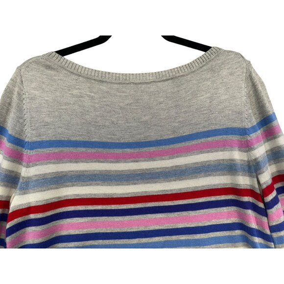 Talbots Womens Striped Button-Detail Sweater Medium Gray Pink Blue - Picture 12 of 12